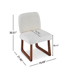 Flynama Set of 2 Boucle Fabric Dining Chairs, Curved Wood Leg Multi-Material Frame 300lbs Capacity