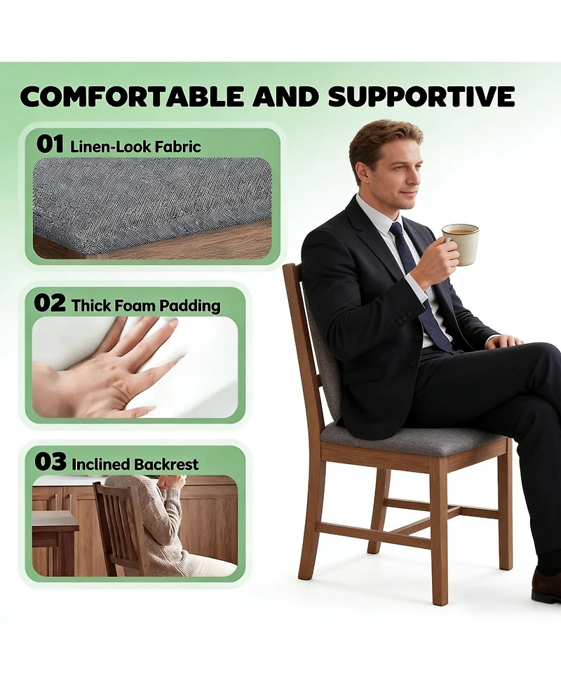 Flynama Set of 4 Upholstered Dining Chairs Linen Vertical Back Chair