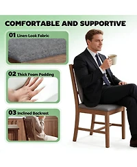 Flynama Set of 4 Upholstered Dining Chairs Linen Vertical Back Chair