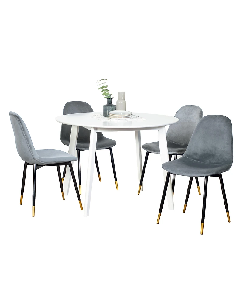 Flynama 5-Piece Contemporary White Round Dining Set, Mdf Table and 4 Velvet Chairs
