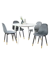 Flynama 5-Piece Contemporary White Round Dining Set, Mdf Table and 4 Velvet Chairs
