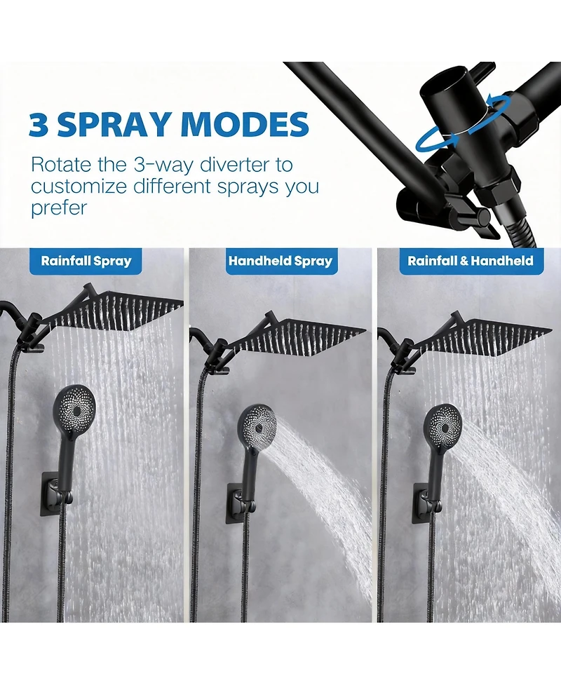 Cyqbd 12" Shower Head Rain Handheld Spray Extension Arm Flow Regulator System