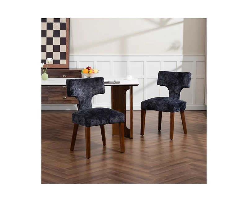 Flynama Set of 2 Chenille Mid Century Dining Chairs, Upholstered Kitchen Chairs