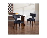 Flynama Set of 2 Chenille Mid Century Dining Chairs, Upholstered Kitchen Chairs