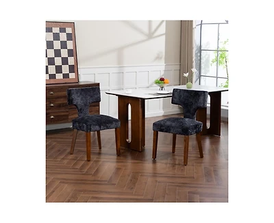 Flynama Set of 2 Chenille Mid Century Dining Chairs, Upholstered Kitchen Chairs