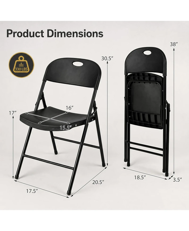 Sugift Set of 6 Foldable Plastic Chairs with Ergonomic Backrest