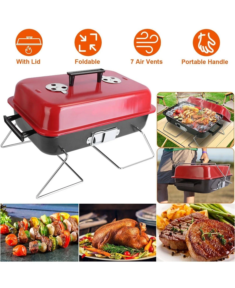 Mountaintop Portable Charcoal Grill Outdoor Tabletop Grill Small Barbecue Smoker Folding Bbq Grill with Lid for Backyard Camping Picnics Beach