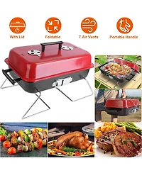 Mountaintop Portable Charcoal Grill Outdoor Tabletop Grill Small Barbecue Smoker Folding Bbq Grill with Lid for Backyard Camping Picnics Beach