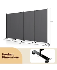Gymax Room Divider Lockable Wheels 4 Panel Folding Privacy Screen for Office