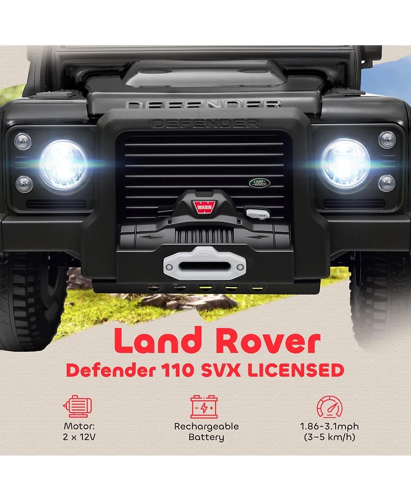 Sevorley 12V Land Rover Defender 110 Svx Kids' Ride-On Truck with Parental Remote Control & Led Lights, Ages 3-5