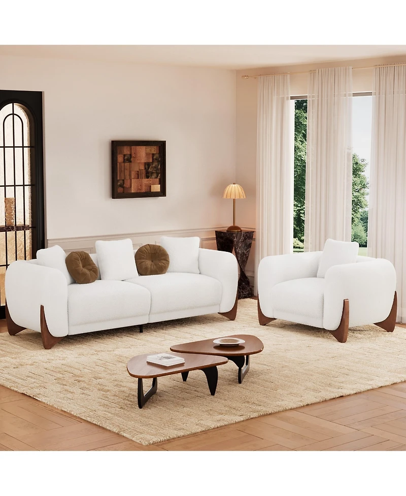 Morden Fort Mid Century Cream Sherpa Fabric Accent Armchair Upholstered Living Room Minimalist Sofa Chair with Pillow