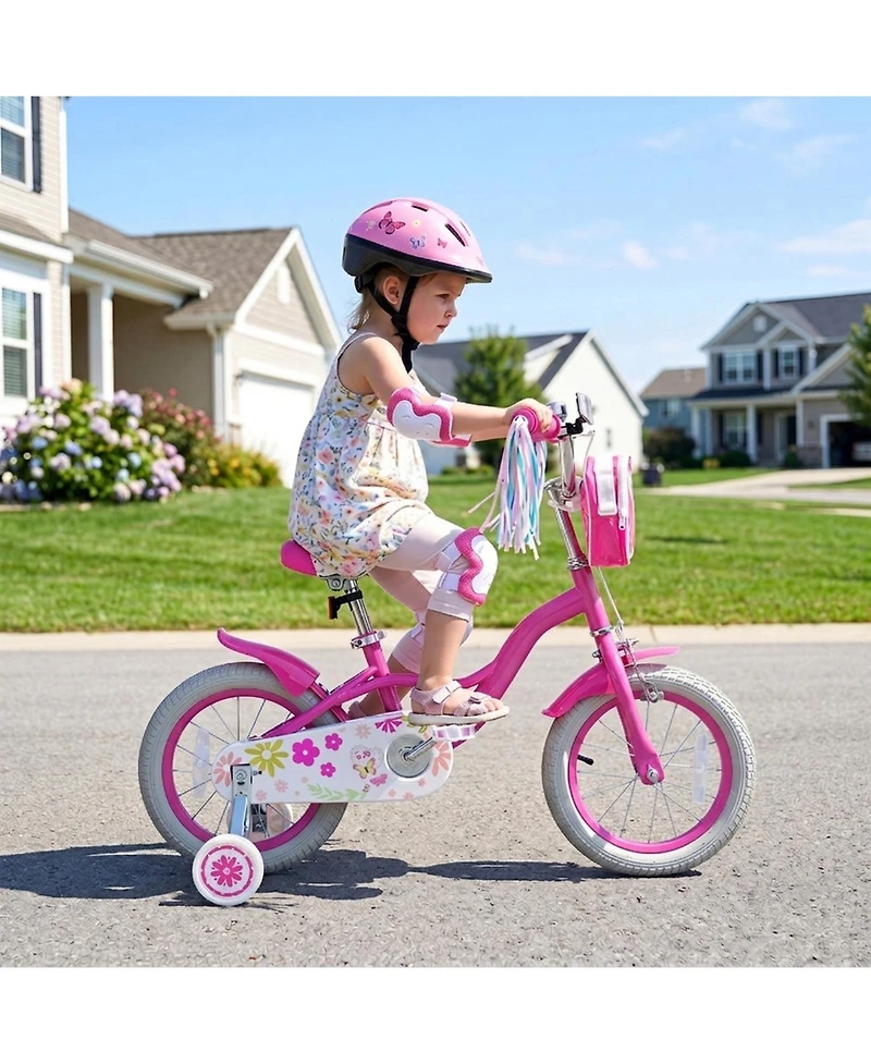 Sugift 14 in Girls' Adjustable Bike with Removable Training Wheels, Ages 3-5