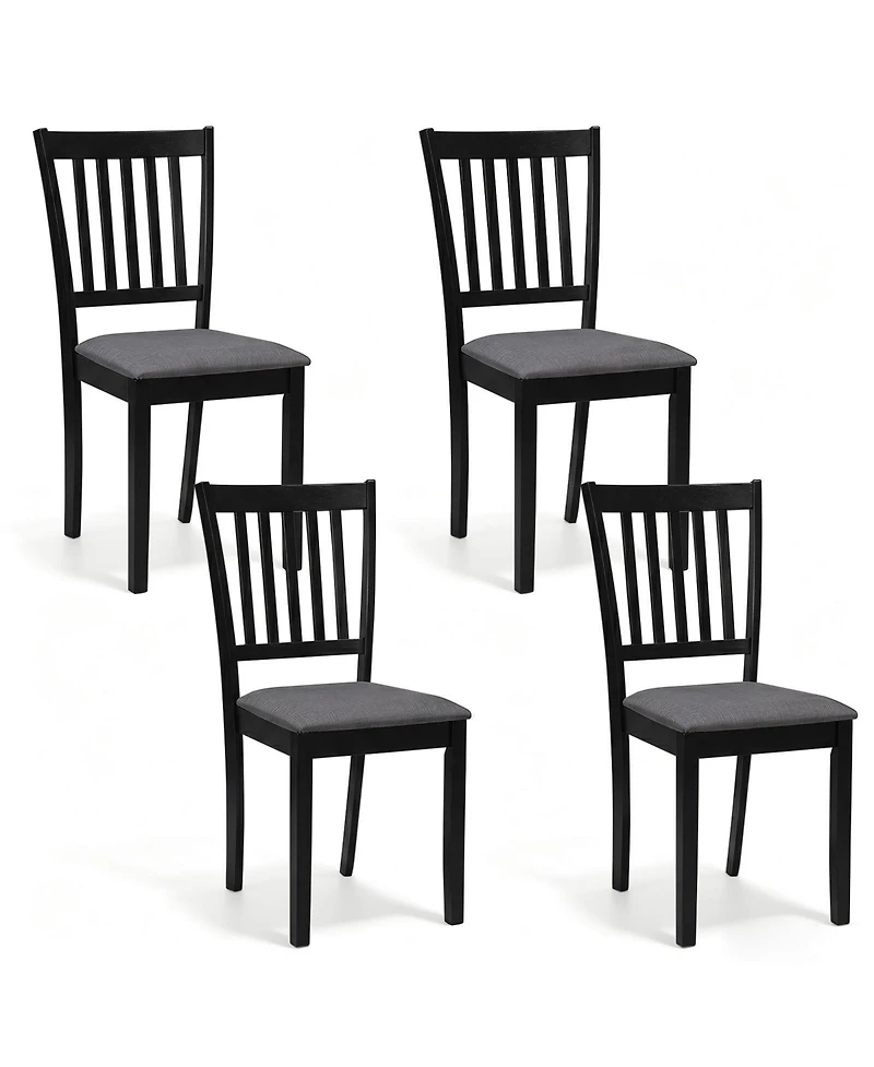 Gymax Set of 4 Wooden Dining Chairs Upholstered Kitchen Chairs with Rubber Wood Frame