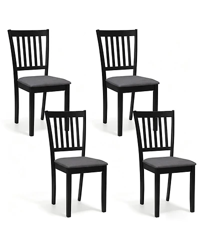 Gymax Set of 4 Wooden Dining Chairs Upholstered Kitchen Chairs with Rubber Wood Frame