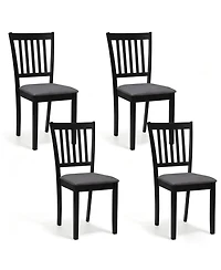 Gymax Set of 4 Wooden Dining Chairs Upholstered Kitchen Chairs with Rubber Wood Frame