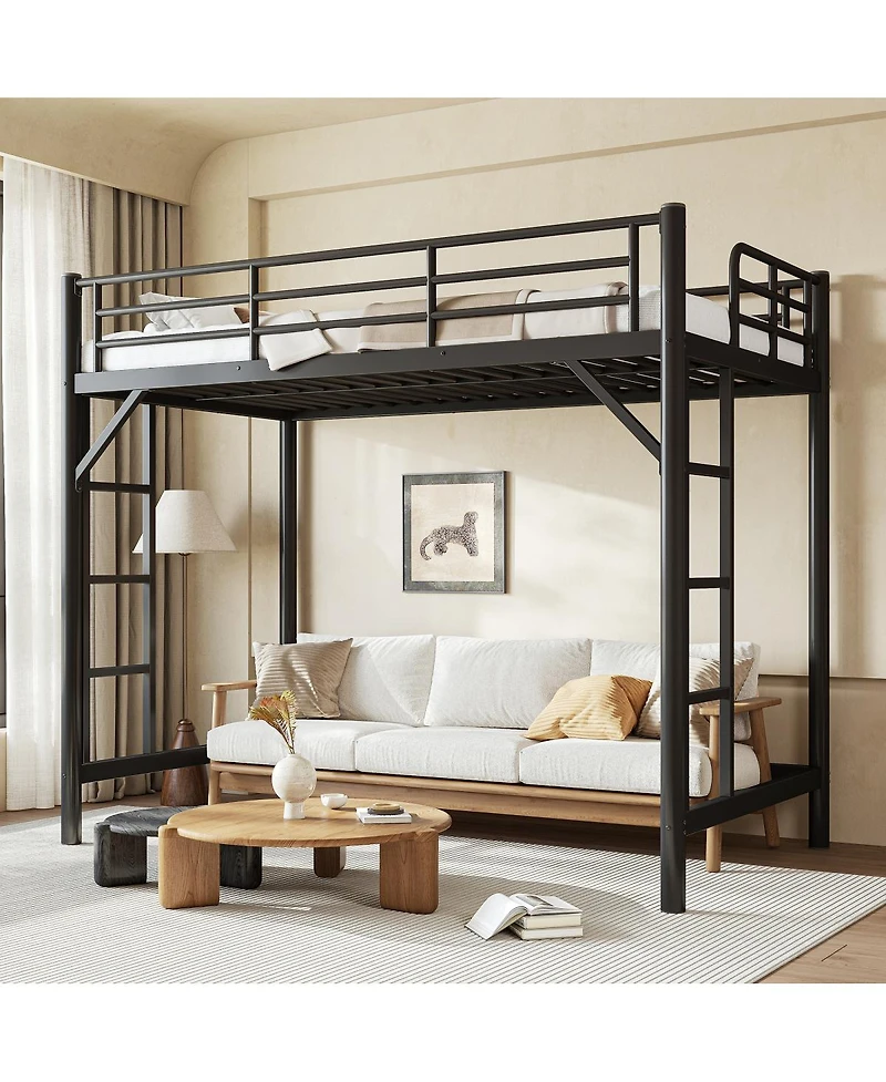 Streamdale Furniture Twin Xl Metal Loft Bed with Ladder and Guardrails
