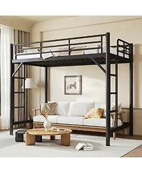 Streamdale Furniture Twin Xl Metal Loft Bed with Ladder and Guardrails