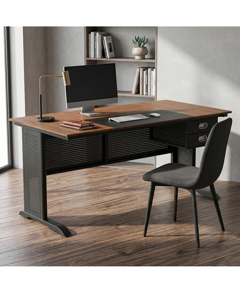 Streamdale Furniture 63" Modern Computer Desk with 2 Drawers and Metal Frame