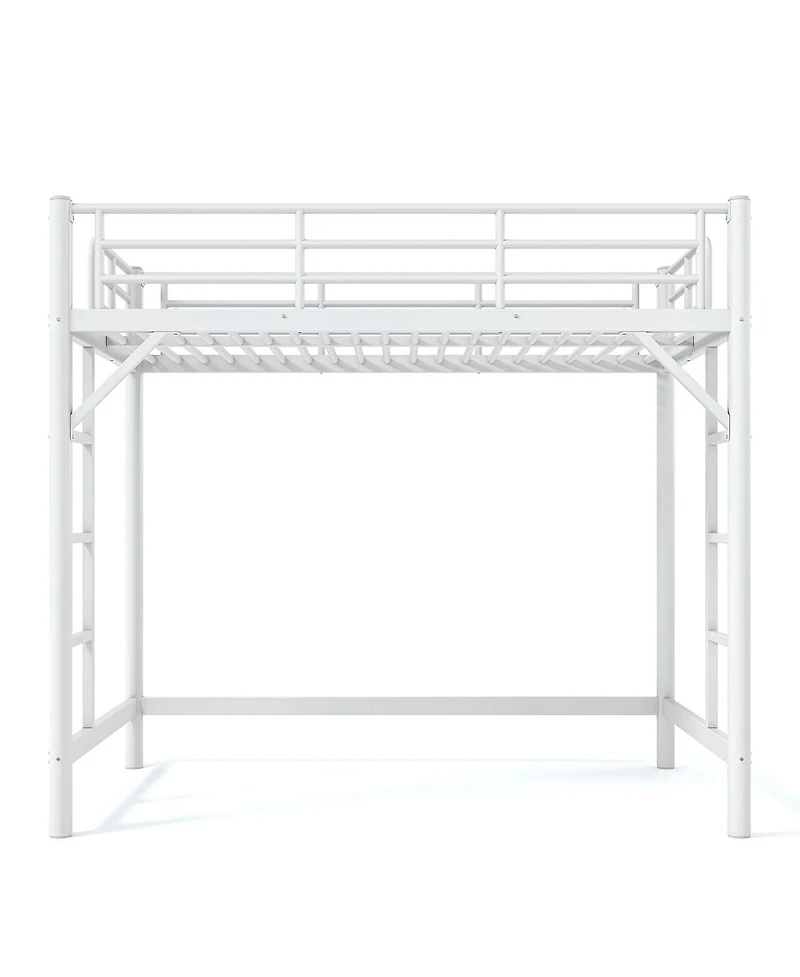 Streamdale Furniture Twin Metal Loft Bed with Ladder and Guardrails