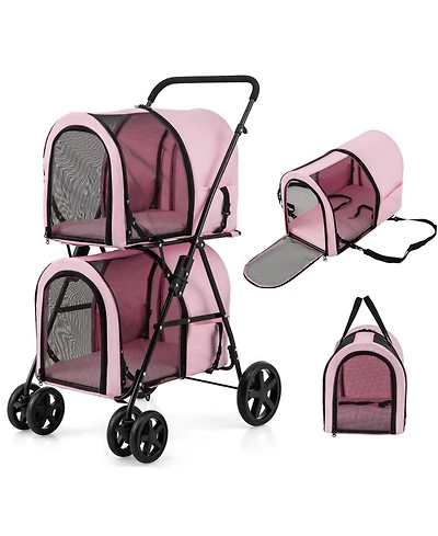 Sugift 4-in-1 Double Pet Stroller with Detachable Carriers and Travel Carriage for Two Pets