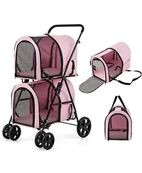 Sugift 4-in-1 Double Pet Stroller with Detachable Carriers and Travel Carriage for Two Pets