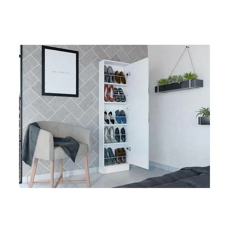 Fm Furniture Harper Shoe Storage Cabinet with Full-Length Mirror