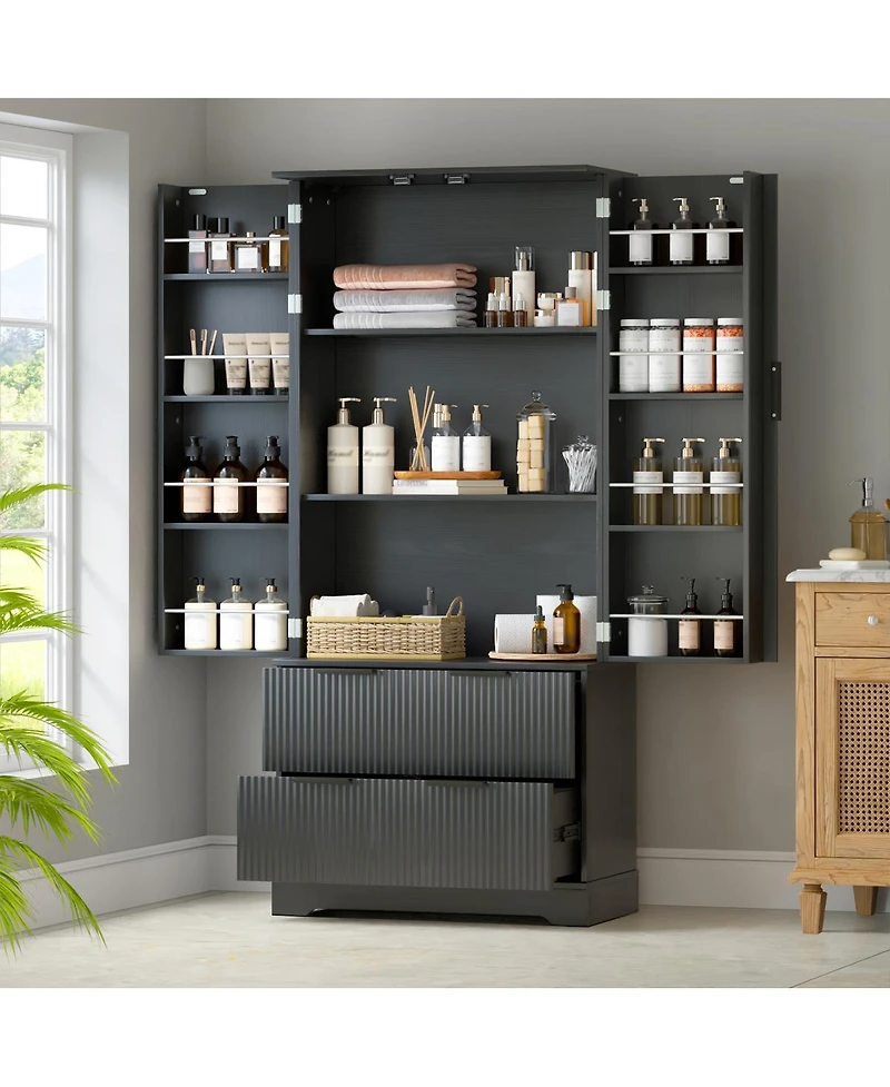 Streamdale Furniture 72" Fluted Kitchen Pantry Cabinet with 2 Drawers and Spice Rack