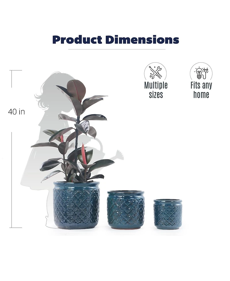 Streamdale Furniture Handmade Ceramic Flower Pot Set of 3, Geometric, 15/12/9 Inch