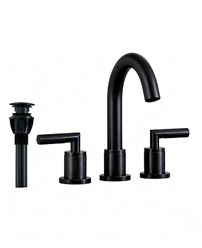 Thirtypeachy Widespread Bathroom Sink Faucet with Dual Handles, 360degree(s) Swivel High Arc Spout and Pop-Up Drain, 3-Hole Deck Mount