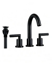 Thirtypeachy Widespread Bathroom Sink Faucet with Dual Handles, 360degree(s) Swivel High Arc Spout and Pop-Up Drain, 3-Hole Deck Mount