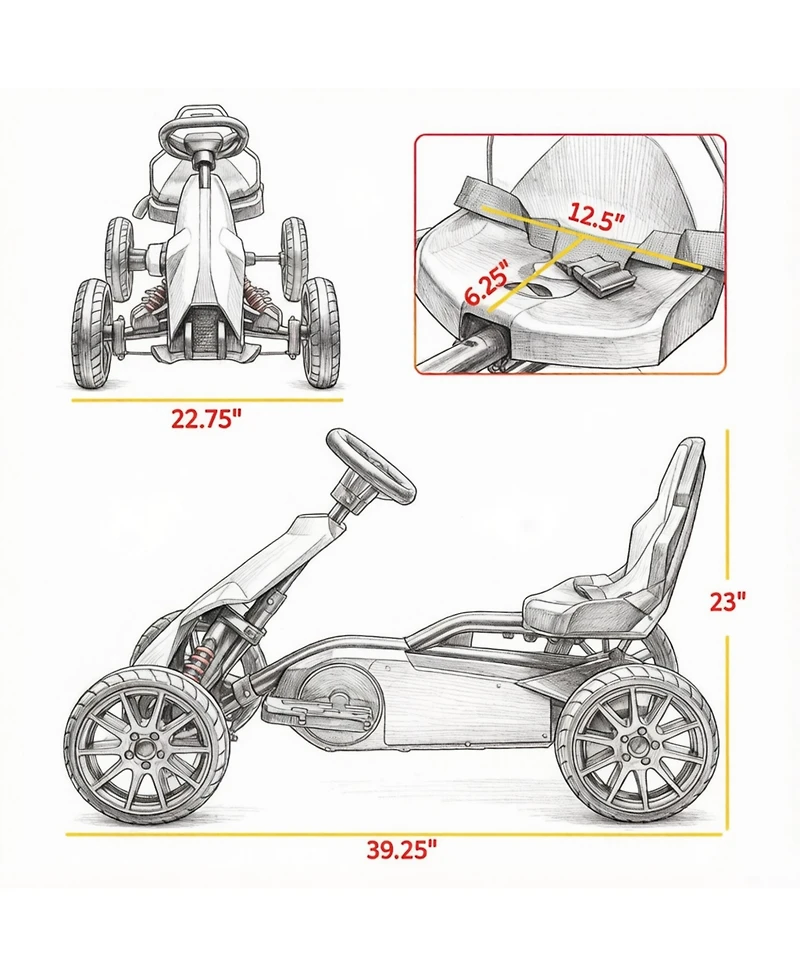 Sevorley Kids Pedal-Powered Go-Kart with Adjustable Seat and Handbrake, Ages 3+