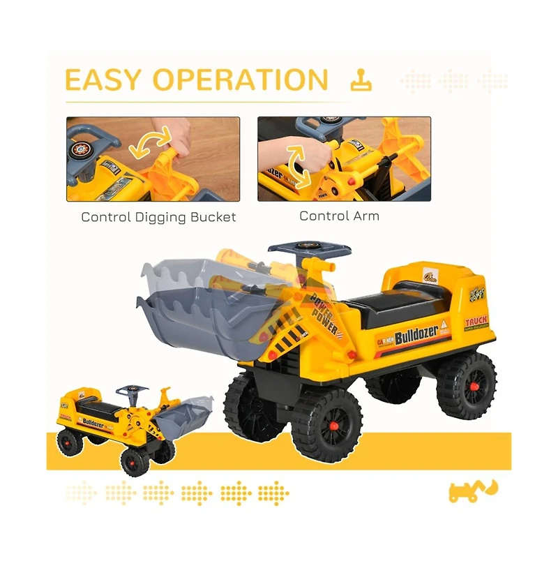 Sevorley Toddler Foot-to-Floor Ride-On Excavator with Working Bucket and Under-Seat Storage, Ages 2-3