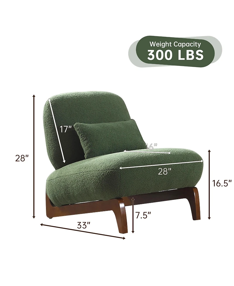 Morden Fort Cloud-Soft Comfort Armless Accent Chair Sherpa Upholstered Living Room Mid Century Reading Side Chairs with Waist Pillow