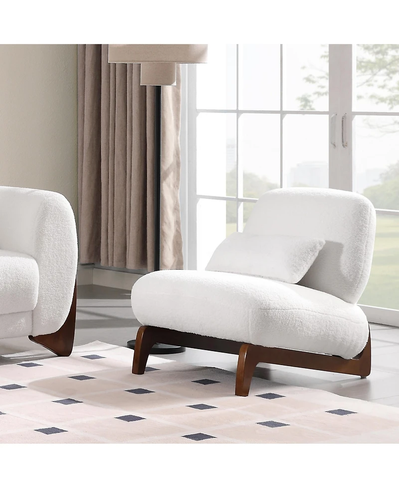 Morden Fort Cloud-Soft Cream Sherpa Fabric Armless Accent Chair Upholstered Living Room Side Chairs with Waist Pillow