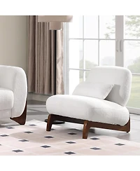 Morden Fort Cloud-Soft Cream Sherpa Fabric Armless Accent Chair Upholstered Living Room Side Chairs with Waist Pillow