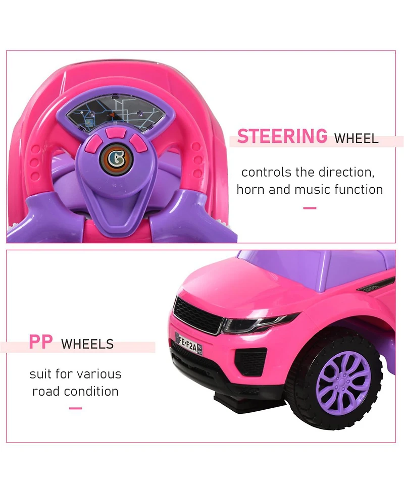 Yobtop 3-In-1 Ride On Push Car with Steering Wheel, Horn and Music, Metal, 55 lbs. Capacity, Ages 1-3 Years