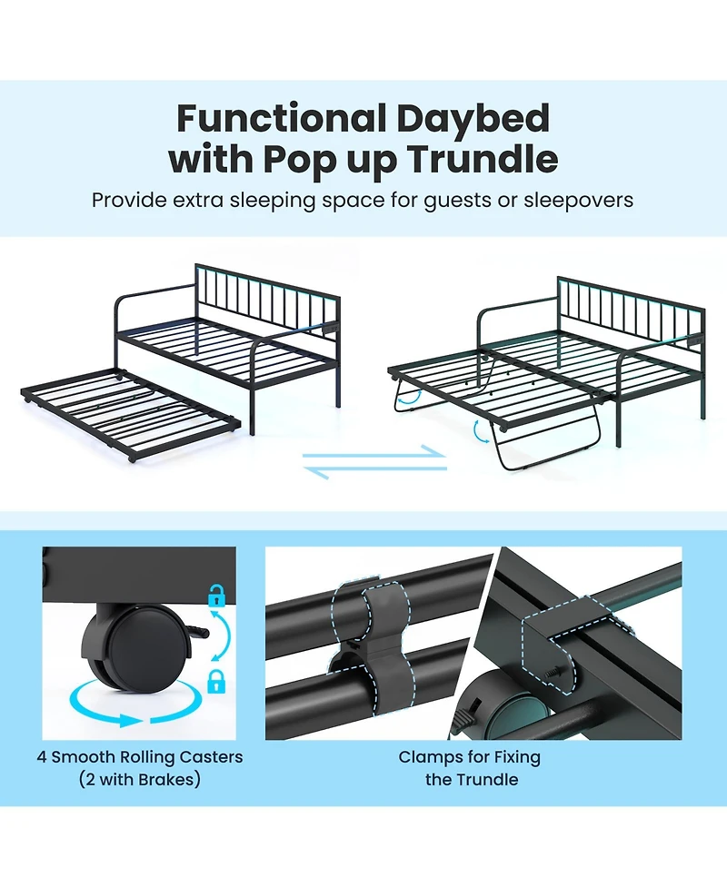 Mecale Twin Daybed with Pop-Up Trundle, Charging Station, Led Lights