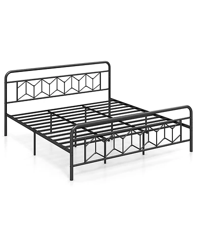 Mecale Platform Bed with High Headboard and Snap Lock Metal Slats