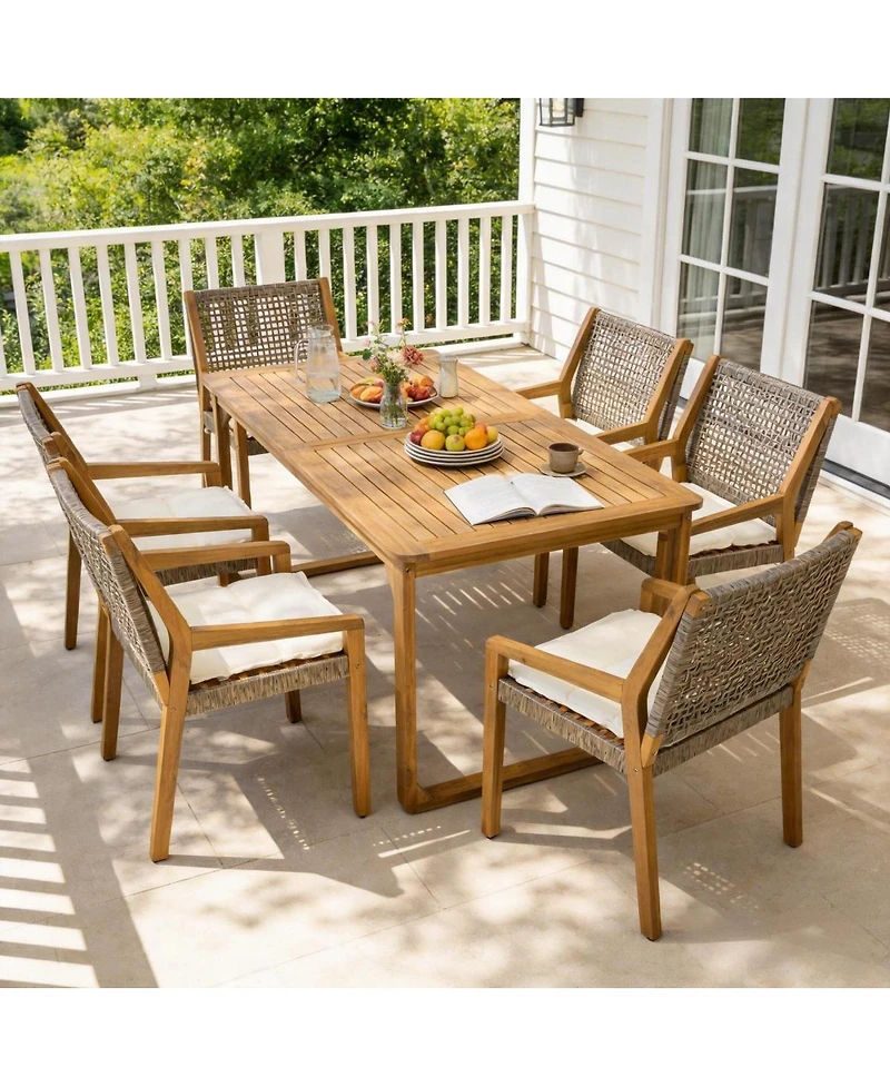 Asagikoiai 7-Piece Weather Resistant Wooden Outdoor Dining Set with Slatted Table