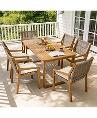 Asagikoiai 7-Piece Weather Resistant Wooden Outdoor Dining Set with Slatted Table