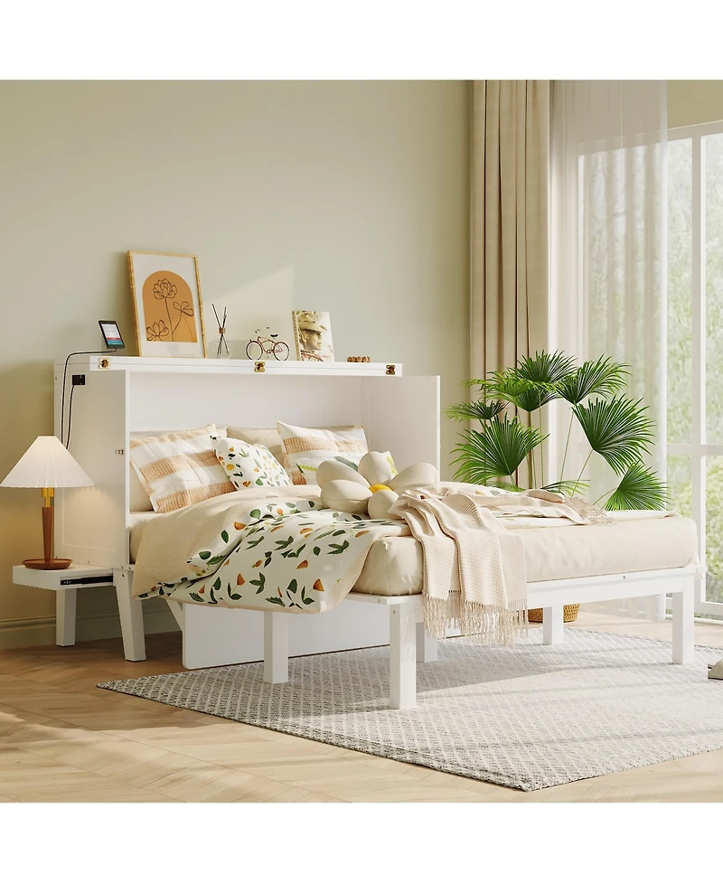 Clihome Queen Size Murphy Bed with Usb Port and removable Shelves on Each Side