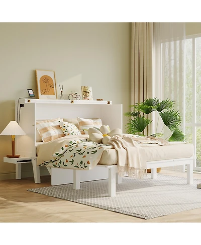 Clihome Queen Size Murphy Bed with Usb Port and removable Shelves on Each Side