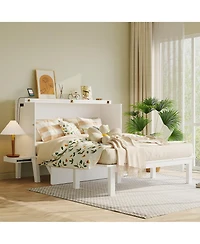 Clihome Queen Size Murphy Bed with Usb Port and removable Shelves on Each Side