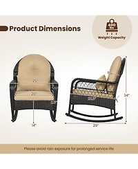 Gymax Outdoor Wicker Rocking Chair 400 Lbs Patio Rattan Rocker Chair with Anti-Tip Stoppers