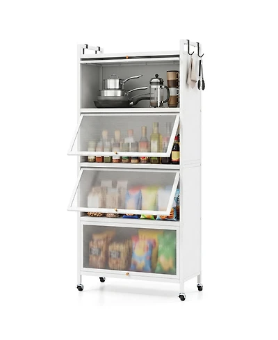Sugift 5-Tier Rolling Kitchen Pantry Storage Cabinet with Flip-Up Transparent Doors and Adjustable Feet