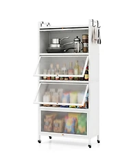 Sugift 5-Tier Rolling Kitchen Pantry Storage Cabinet with Flip-Up Transparent Doors and Adjustable Feet