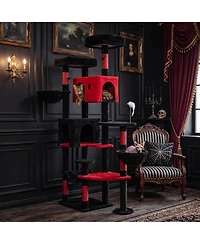 Gymax Gothic Cat Tree 75'' Extra Large Cat Tower with 2 Plush Perches 2 Condos Hammock