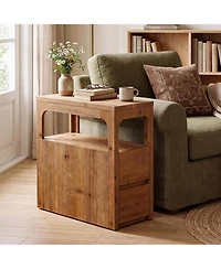 Tribesigns Narrow Solid Wood End Table with 2 Drawers and Open Shelf