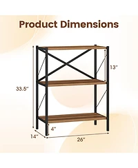 Sugift 3-Tier Open Bookshelf with Heavy-Duty X-Braced Metal Frame