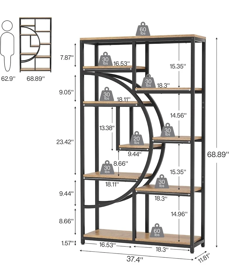 Tribesigns 5-Tier Industrial Bookshelf with 9 Shelves
